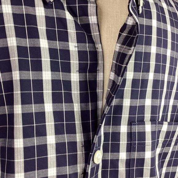 Duluth Trading Co Shirt Mens L Tall Blue Plaid Magnet Wrinkle Fighter Magnaready - Picture 3 of 9